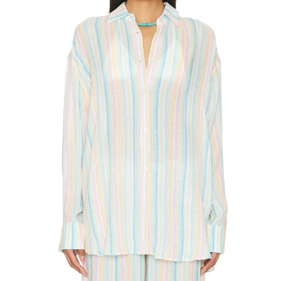 NWT Lovers & Friends Catalina Button Down Shirt in "Rainbow Stripe" Size XS - Picture 2 of 12